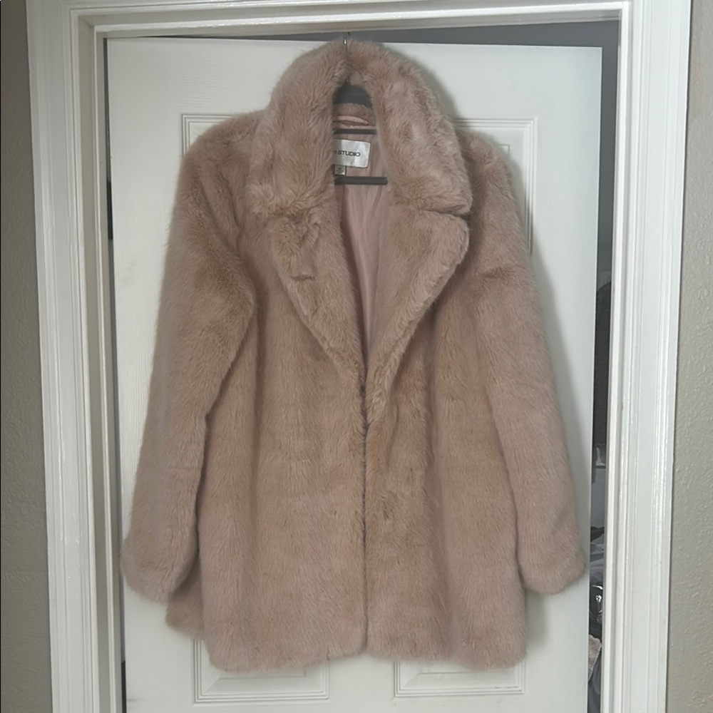 Faux Fur Coat in Cream by [Brand]